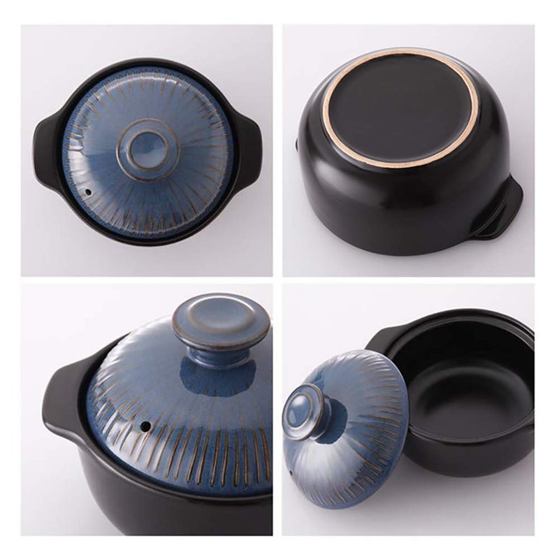 Lucia Kitchen Flower Lucia Natural Glazed Ceramic Porcelain Cookware Hot Pot (Vintage Blue 600ml) - Image 4